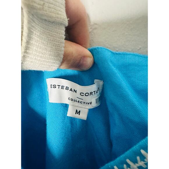 ESTEBAN CORTAZAR COLLECTIVE Aqua Hourglass White Stitch Midi Dress Size Medium - Picture 8 of 15